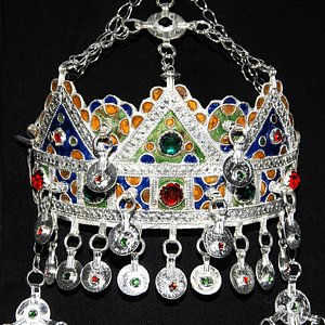 TAOUNZA Berber Amazigh Headdress Silver, enamel, and glass beads