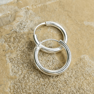 Chunky Silver Hoop Earrings Glowing | 50 mm hoops 35 mm hoops