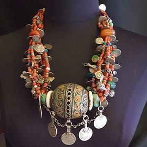 Rare Ancient Berber Necklace | Vintage Handmade Treasure with Tagmoute, Coral, and Silver 925