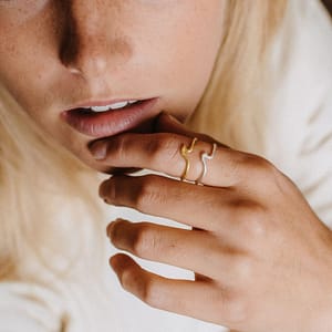 Handmade Silver 925 Wave Ring with Gold 18k Accents: Captivating Simplicity and Elegance