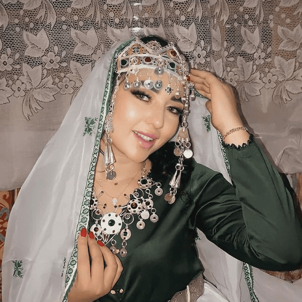 TAOUNZA Berber Amazigh Headdress Silver, enamel, and glass beads