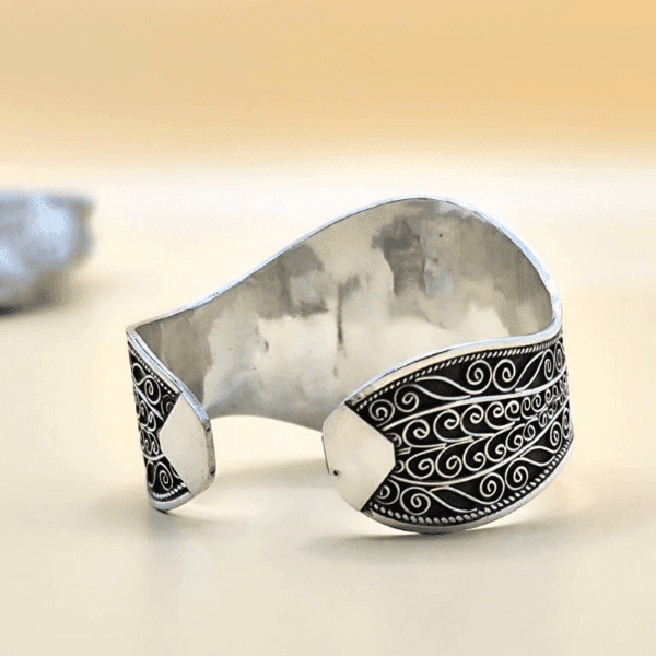 Amazigh Jewelry Berber Big Cuff. Handcrafted in Silver & Jasper