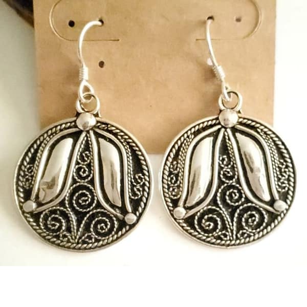 Silver Filigree Earrings in Round Shape | Amazigh and Berber Tribal Elegance | Zoos Jewelry Discount