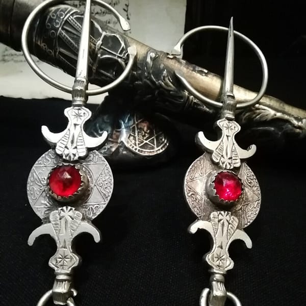Pair of Vintage Fibula with ancient Moroccan silver coins | Amazigh and Tuareg Tribal Rare Artistry