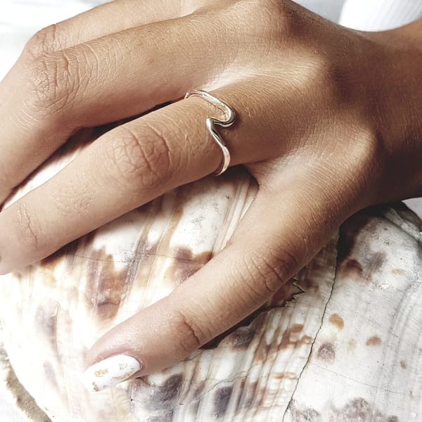 Handmade Silver 925 Wave Ring with Gold 18k Accents: Captivating Simplicity and Elegance