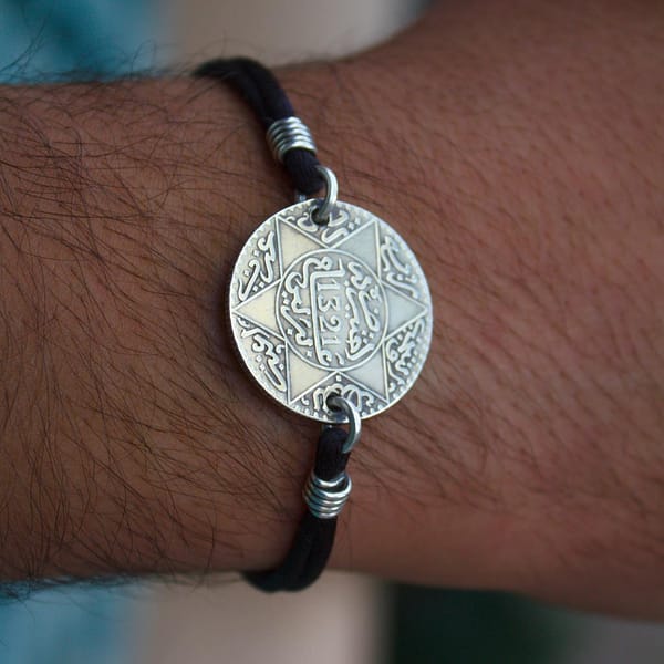 Discover Moroccan Heritage with the Abdulaziz Moroccan Coin 1321 Bracelet - A Timeless Men's Silver Accessory